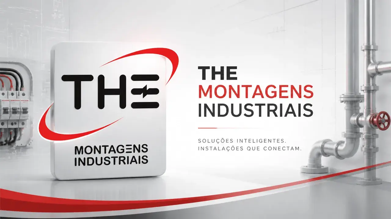 Logotipo THE Montagens Industriais — soluções em instalações elétricas e hidráulicas